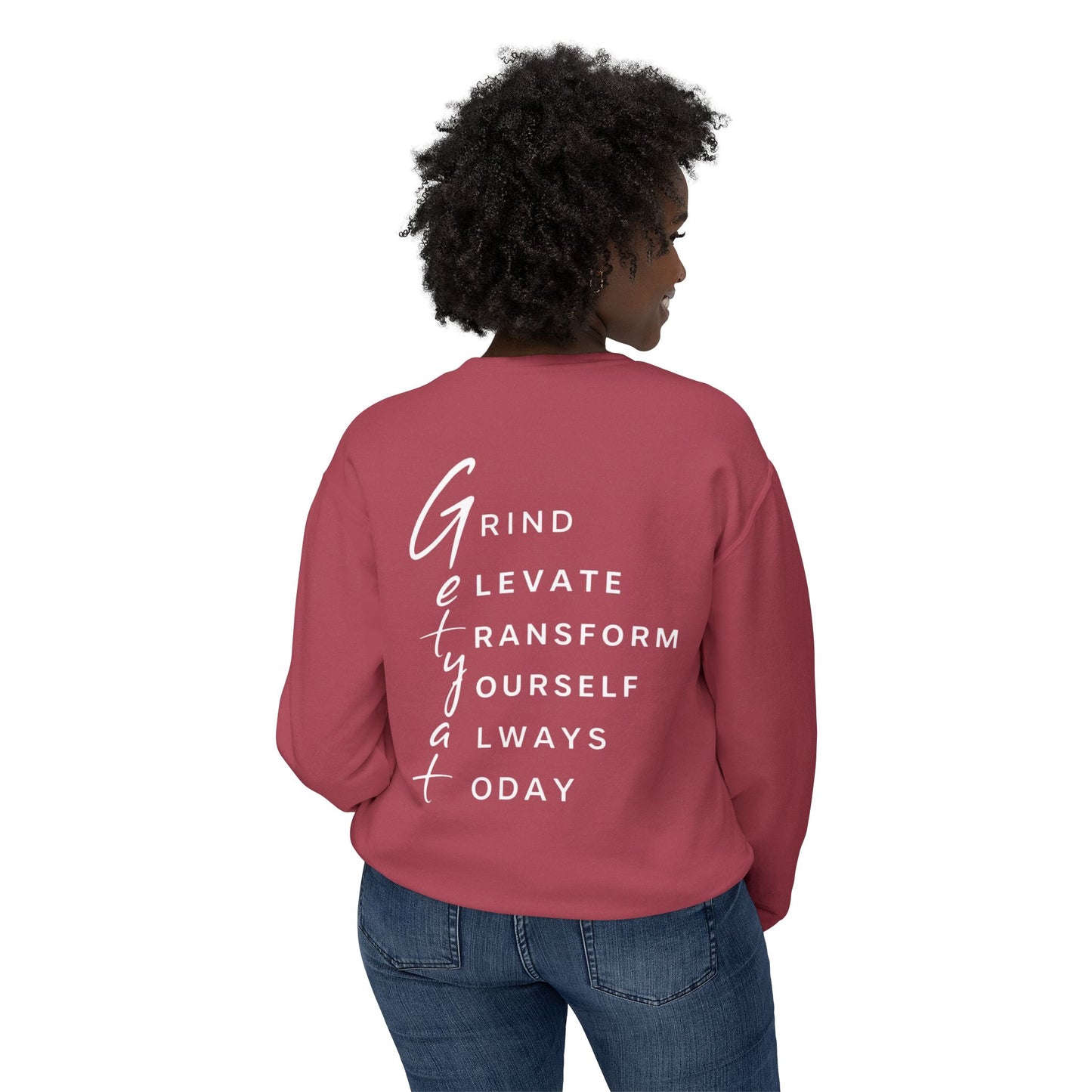 Motivational Crewneck Sweatshirt – “GRIND: Elevate, Transform Yourself Always Today” | Unisex Comfort Fit