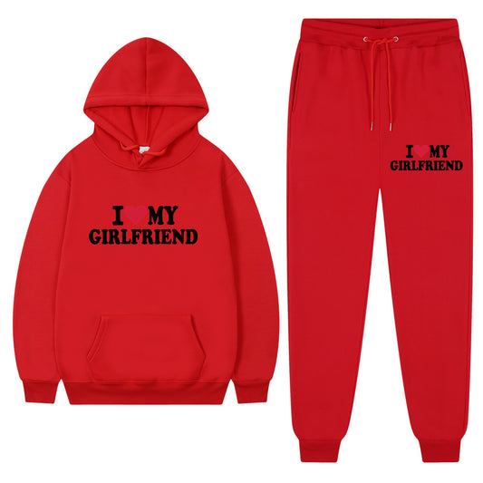 👕 “I Love My Girlfriend” Print Casual Suit – Men’s Comfortable Matching Outfit