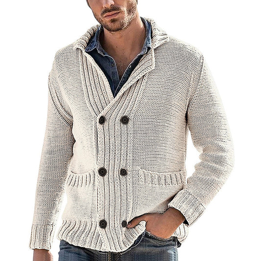Men’s Fashion Solid Color Lapel Long Sleeve Knit Jacket