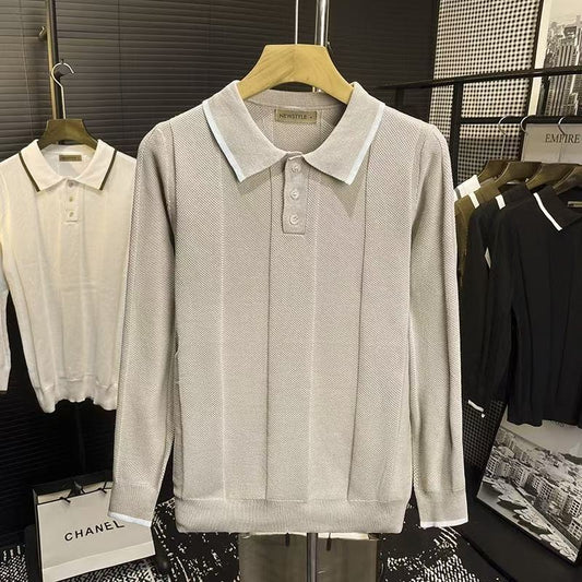 👔 POLO Collar Color-Blocking Knit Sweater – Stylish Long Sleeve Men’s Pullover