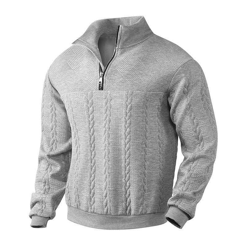 Men’s Jacquard Fall & Winter Warm Pullover Hoodie – Quarter-Zip Fashion Top