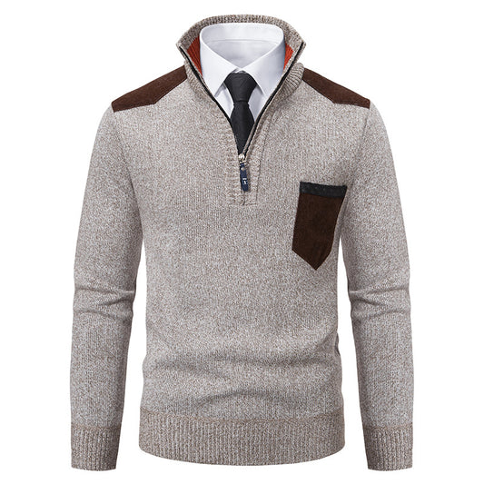 Men’s Thick Half-Zip Stand Collar Sweater – Korean Style Autumn & Winter Luxury Outerwear