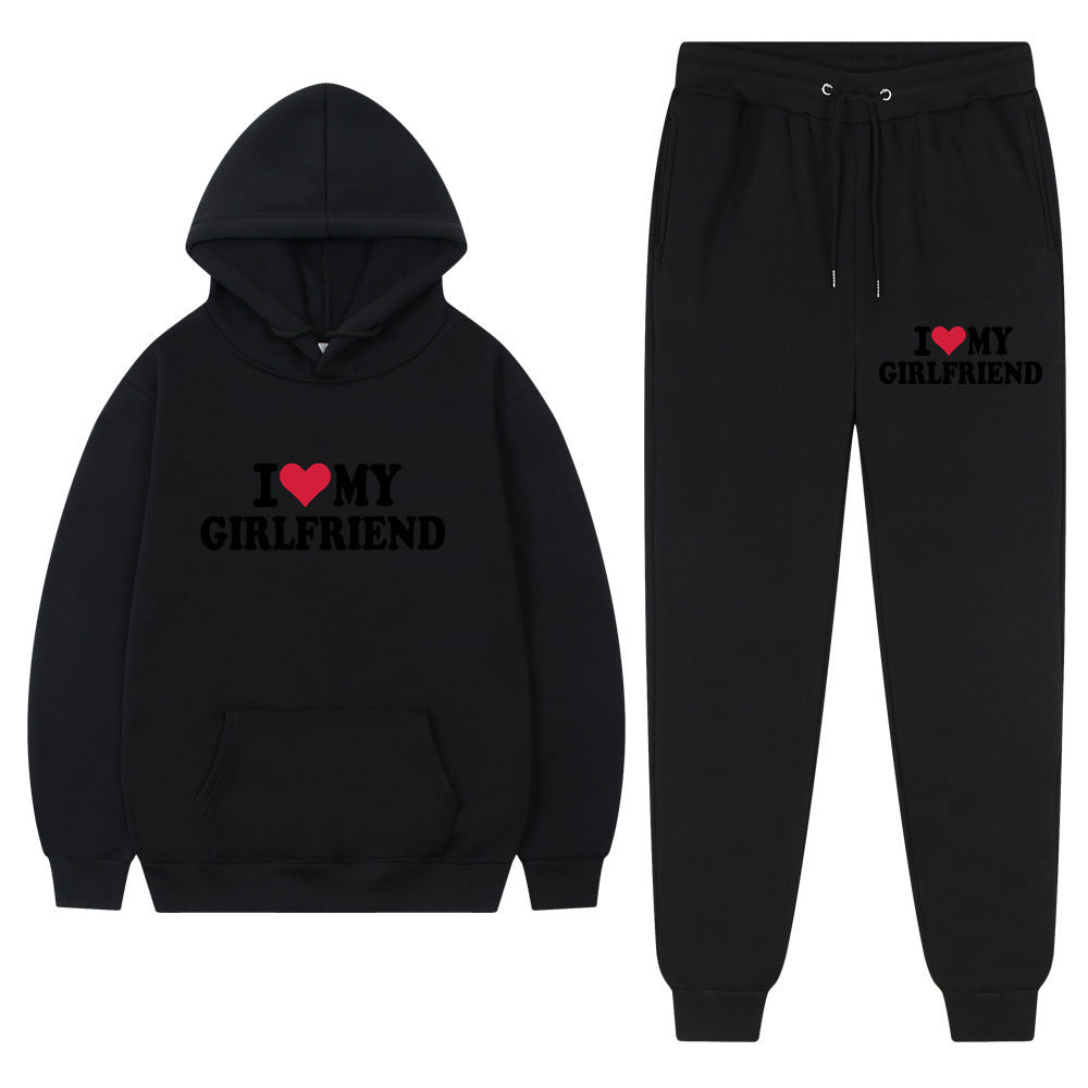 👕 “I Love My Girlfriend” Print Casual Suit – Men’s Comfortable Matching Outfit
