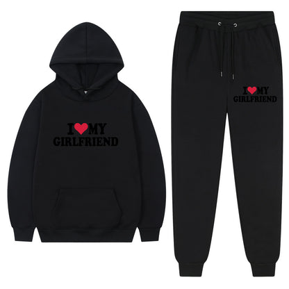 👕 “I Love My Girlfriend” Print Casual Suit – Men’s Comfortable Matching Outfit
