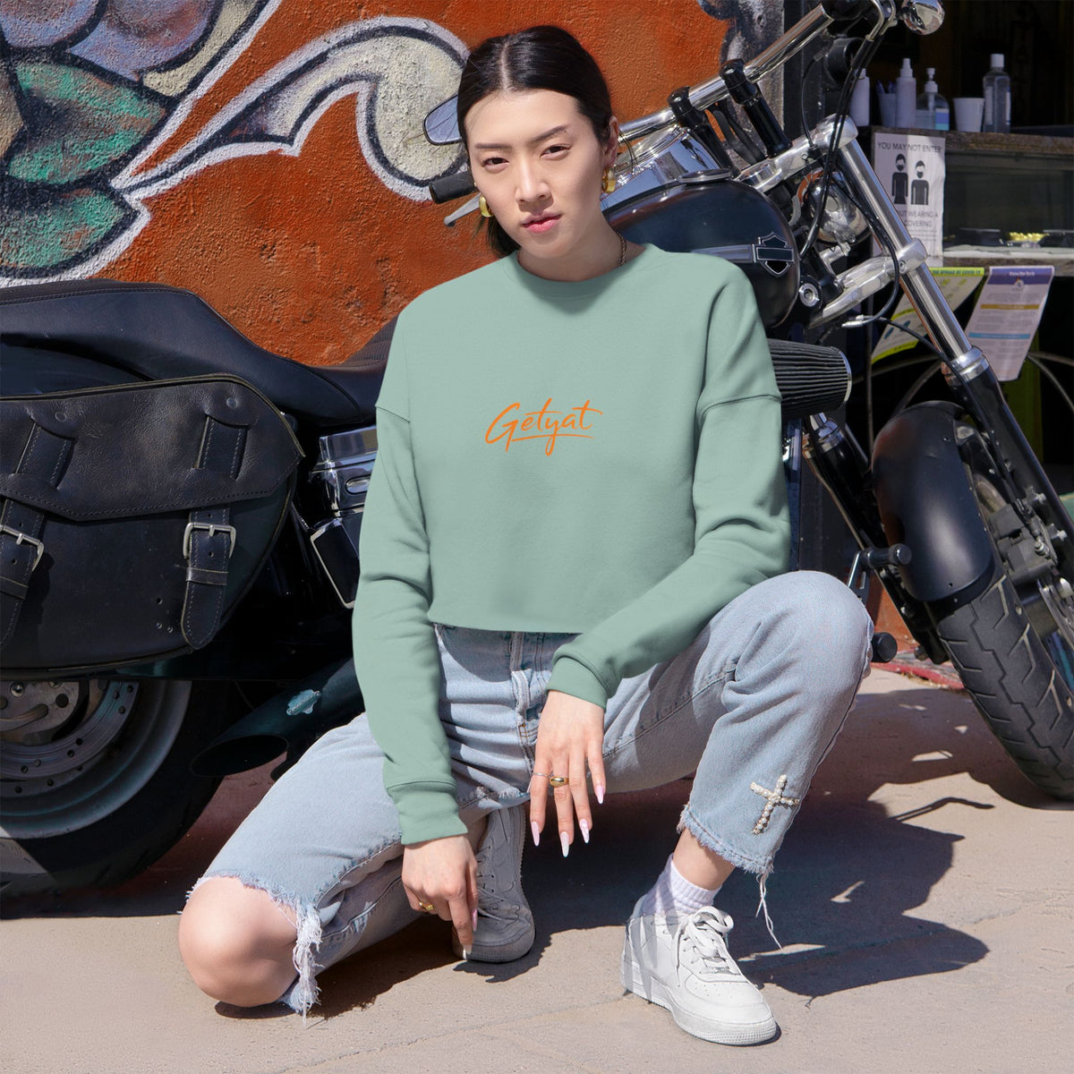 Women’s Cropped Sweatshirt – Dusty Rose Getyat Script Crop Top | Soft Oversized Pullover