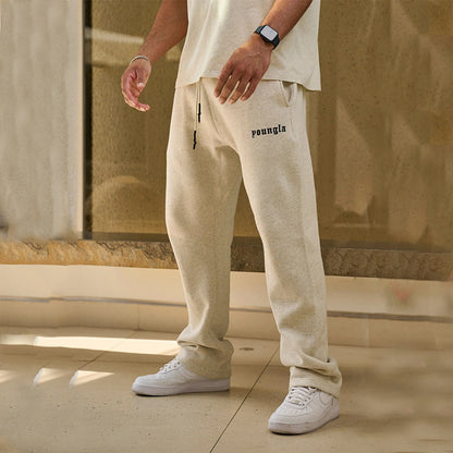 👖 Men’s Cotton Wide-Leg Running Pants – Casual Straight Fitness Trousers