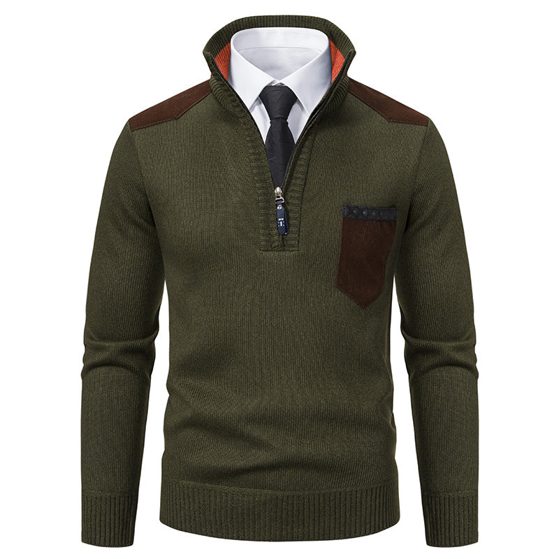 Men’s Thick Half-Zip Stand Collar Sweater – Korean Style Autumn & Winter Luxury Outerwear