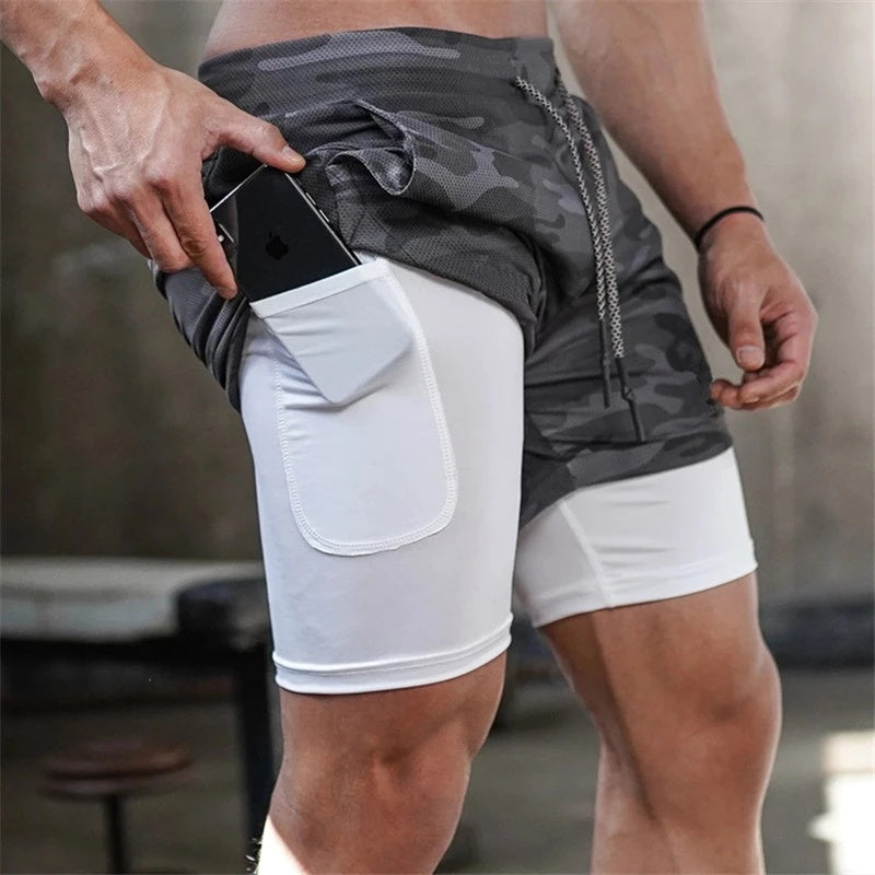 Men’s 2-in-1 Running Shorts – Double-Deck Quick Dry GYM Fitness Jogging Workout Pants