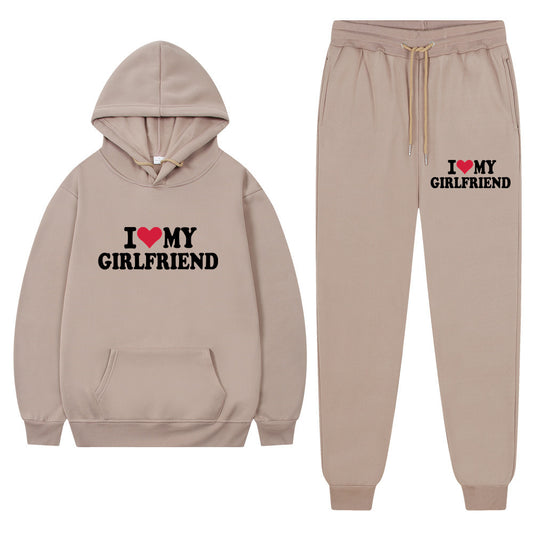 👕 “I Love My Girlfriend” Print Casual Suit – Men’s Comfortable Matching Outfit