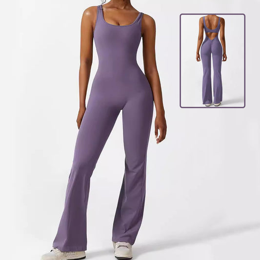 Women's Sleeveless Flare Jumpsuit – Yoga & Fitness One-Piece Long Pants Activewear