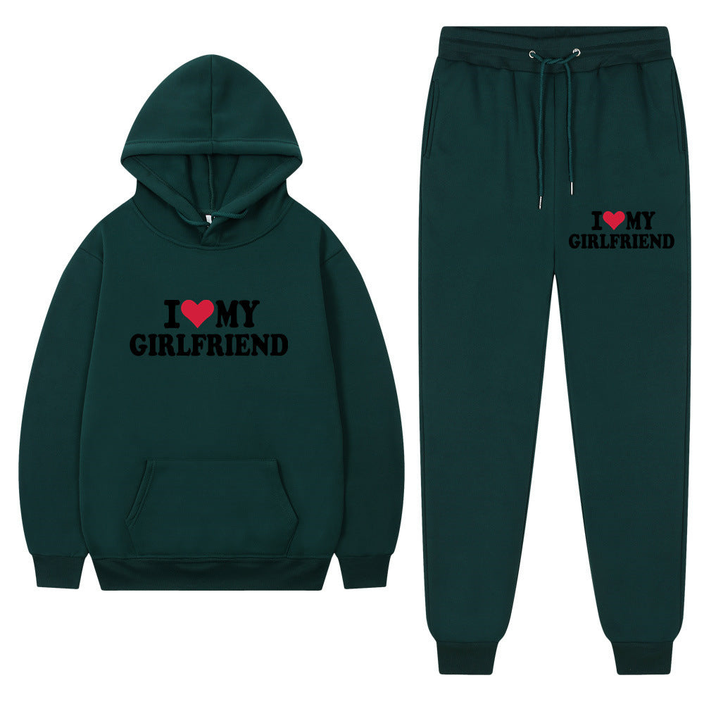 👕 “I Love My Girlfriend” Print Casual Suit – Men’s Comfortable Matching Outfit