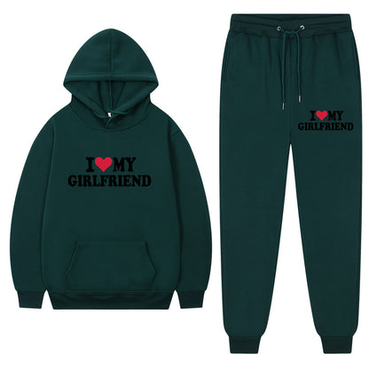 👕 “I Love My Girlfriend” Print Casual Suit – Men’s Comfortable Matching Outfit