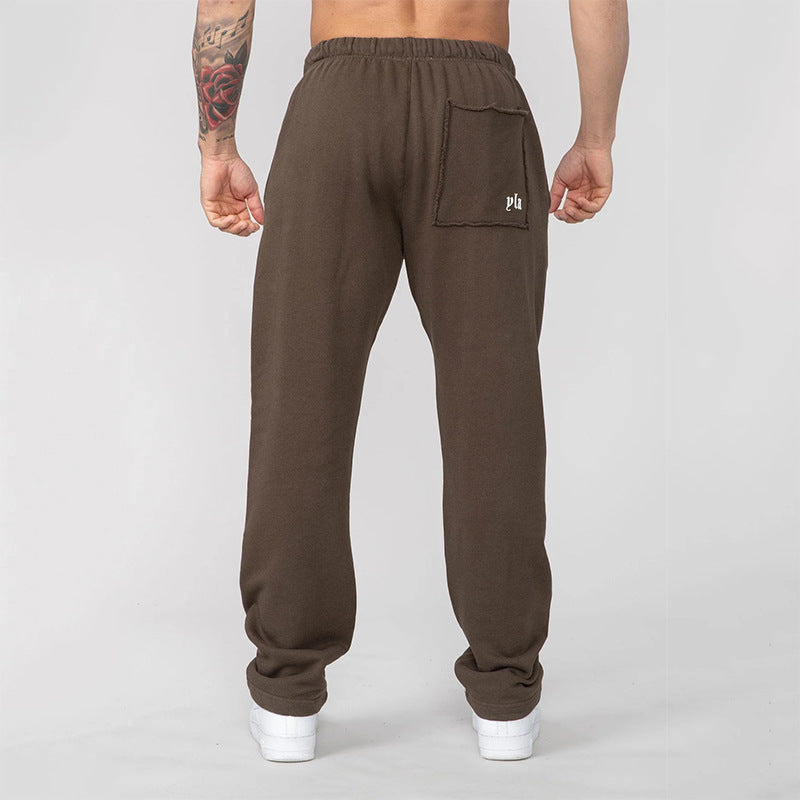 👖 Men’s Cotton Wide-Leg Running Pants – Casual Straight Fitness Trousers