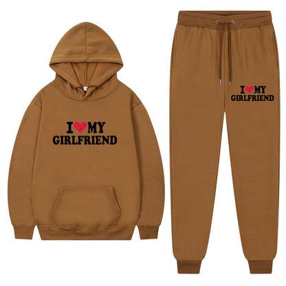 👕 “I Love My Girlfriend” Print Casual Suit – Men’s Comfortable Matching Outfit