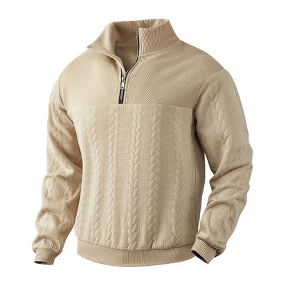 Men’s Jacquard Fall & Winter Warm Pullover Hoodie – Quarter-Zip Fashion Top