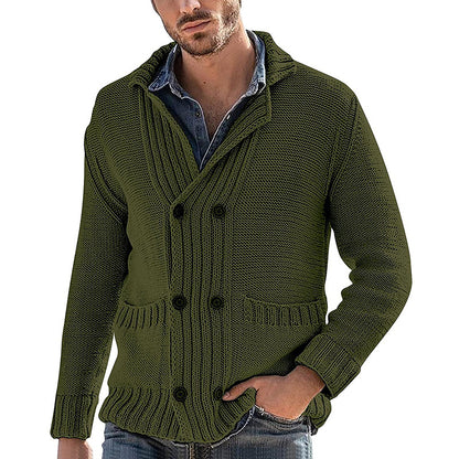 Men’s Fashion Solid Color Lapel Long Sleeve Knit Jacket