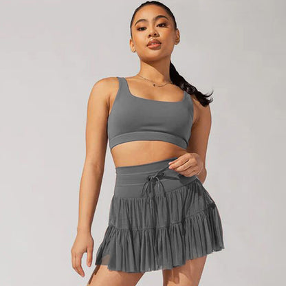 Women’s High-Waist Pleated Sports Skirt – Lace-Up Tennis Skirt with Built-In Safety Shorts for Summer Fashion & Fitness