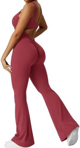 Women's Sleeveless Flare Jumpsuit – Yoga & Fitness One-Piece Long Pants Activewear