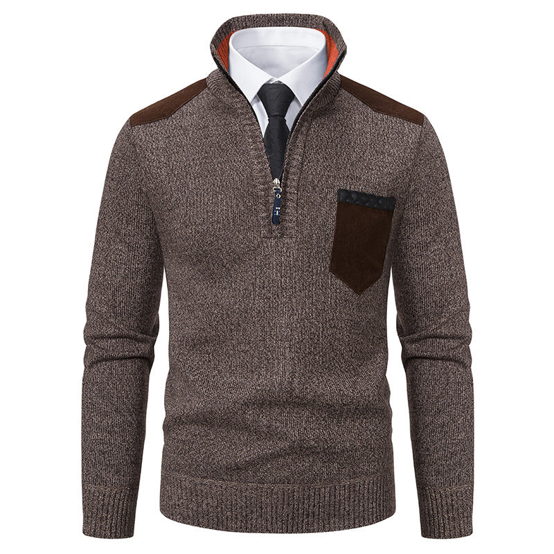 Men’s Thick Half-Zip Stand Collar Sweater – Korean Style Autumn & Winter Luxury Outerwear
