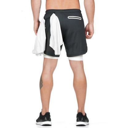 Men’s 2-in-1 Running Shorts – Double-Deck Quick Dry GYM Fitness Jogging Workout Pants
