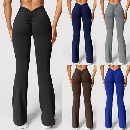 Women's Seamless Nude Feel Flared Yoga Pants – High Waist, Hip-Lifting, Fitness & Running Leggings