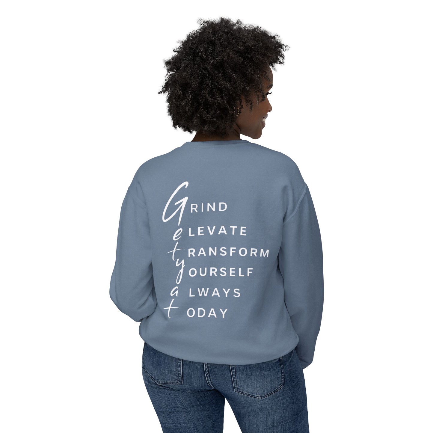 Motivational Crewneck Sweatshirt – “GRIND: Elevate, Transform Yourself Always Today” | Unisex Comfort Fit