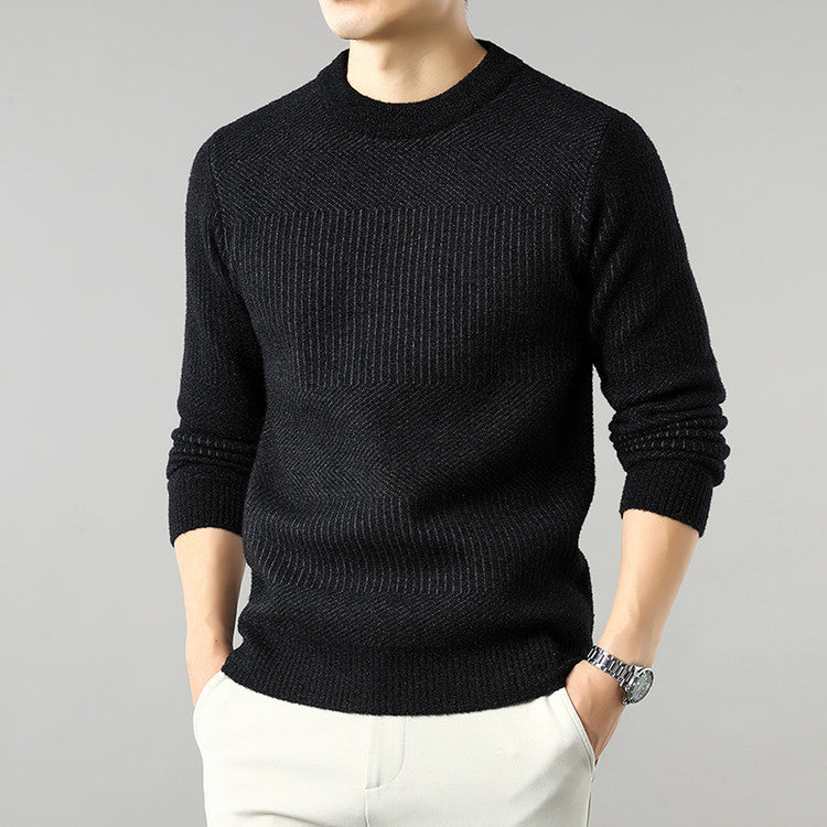🧥 Round Neck Men’s Thick Long Sleeve Sweater – Versatile Fashion Base Layer