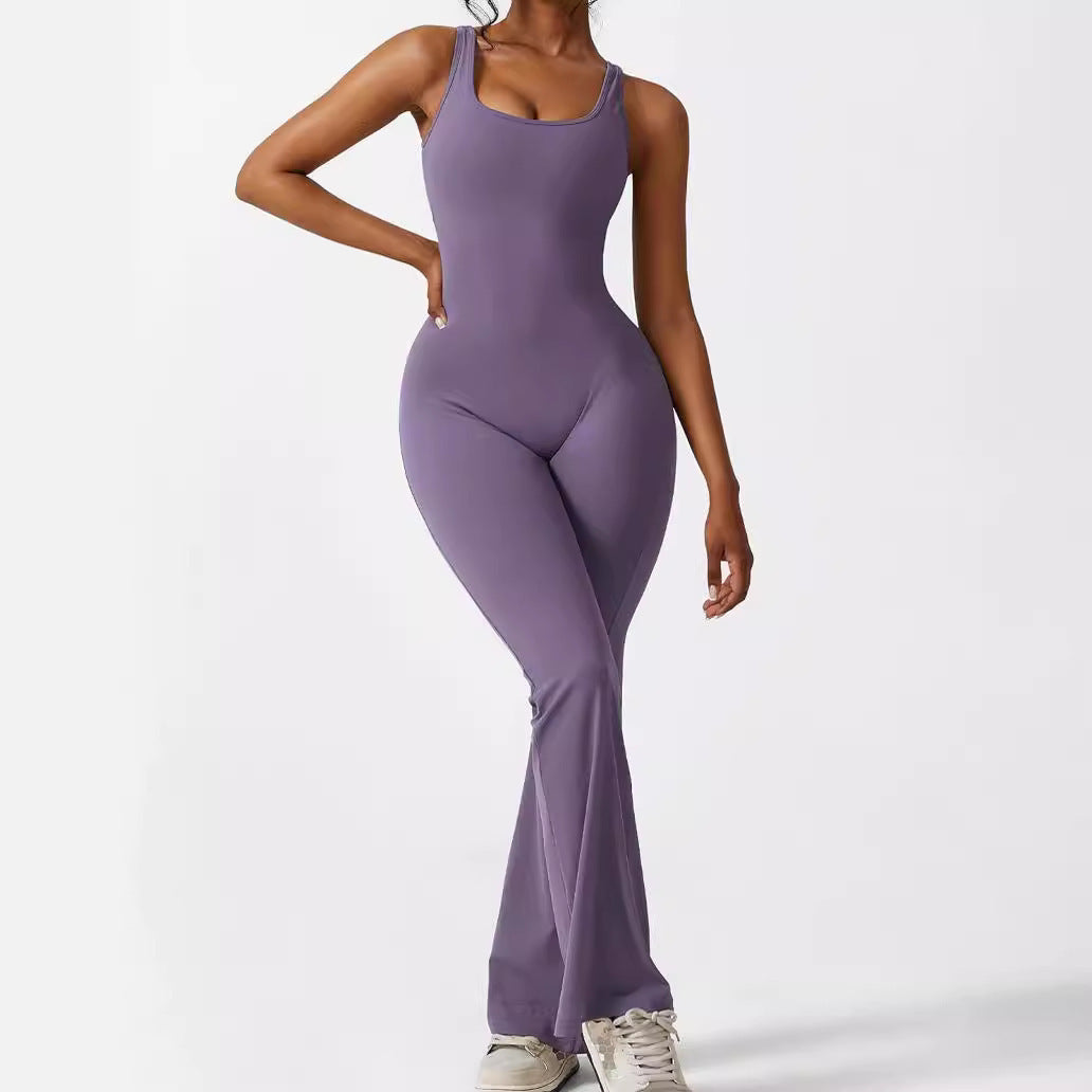 Women's Sleeveless Flare Jumpsuit – Yoga & Fitness One-Piece Long Pants Activewear