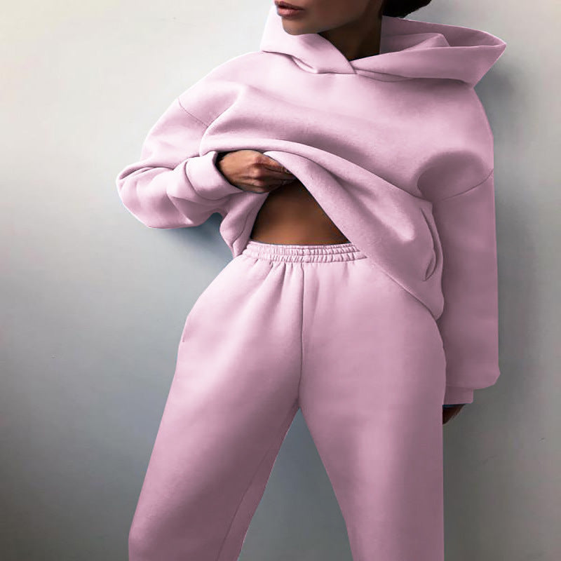 Women’s Casual Hooded Sweater Two-Piece Tracksuit – Cozy Hoodie & Jogger Set for Loungewear