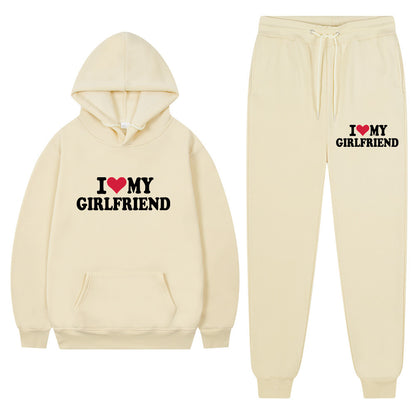 👕 “I Love My Girlfriend” Print Casual Suit – Men’s Comfortable Matching Outfit