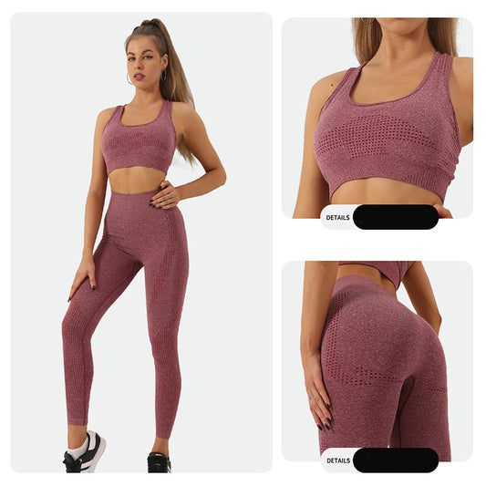 2PCS Seamless Yoga Set for Women – High Waist Leggings & Crop Top Gym Outfit | Workout Tracksuit Sportswear