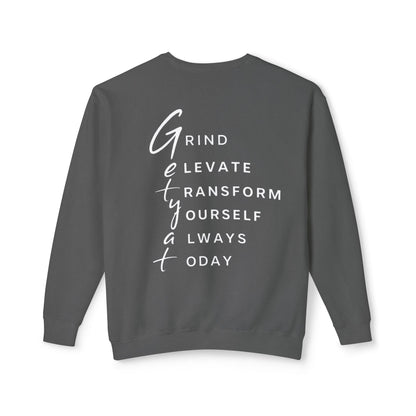 Motivational Crewneck Sweatshirt – “GRIND: Elevate, Transform Yourself Always Today” | Unisex Comfort Fit