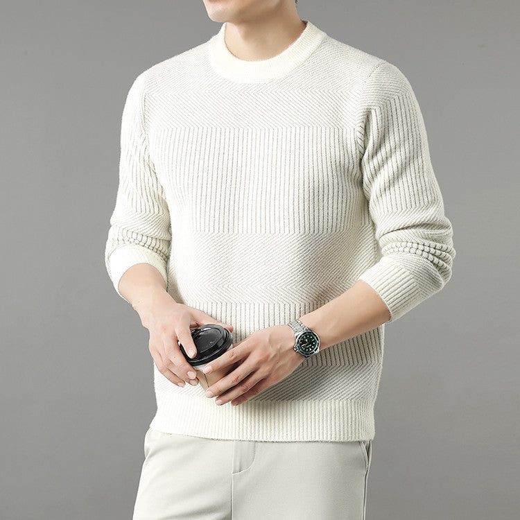 🧥 Round Neck Men’s Thick Long Sleeve Sweater – Versatile Fashion Base Layer