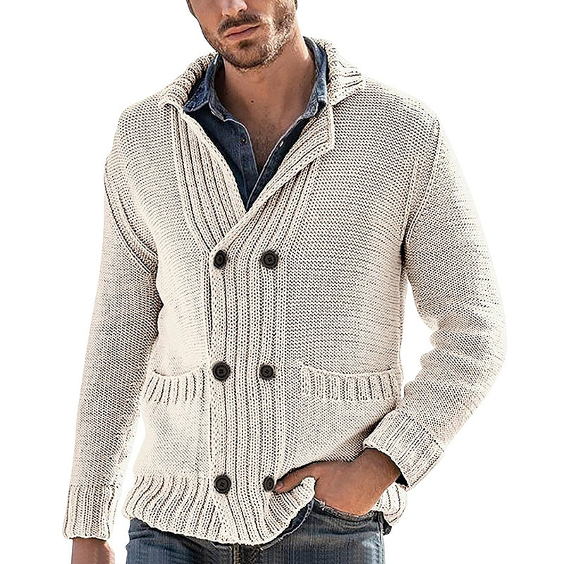 Men’s Fashion Solid Color Lapel Long Sleeve Knit Jacket