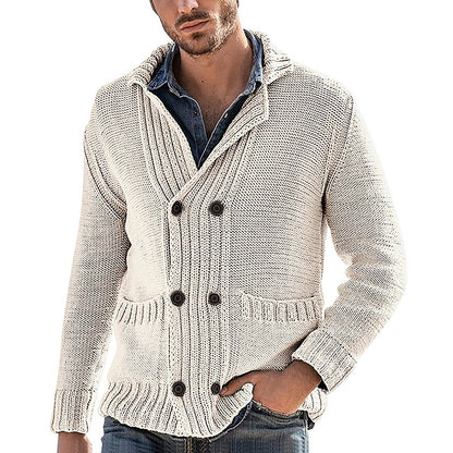 Men’s Fashion Solid Color Lapel Long Sleeve Knit Jacket
