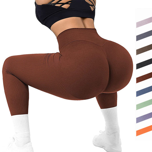 High Waist Seamless Leggings for Women – Threaded Knitted Slimming Yoga & Fitness Pants