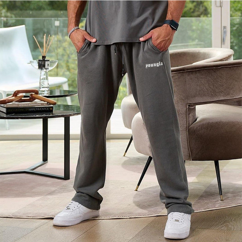 👖 Men’s Cotton Wide-Leg Running Pants – Casual Straight Fitness Trousers
