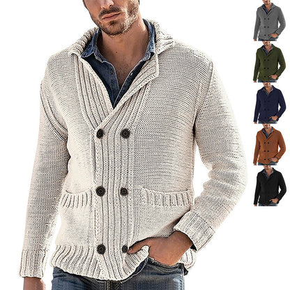 Men’s Fashion Solid Color Lapel Long Sleeve Knit Jacket
