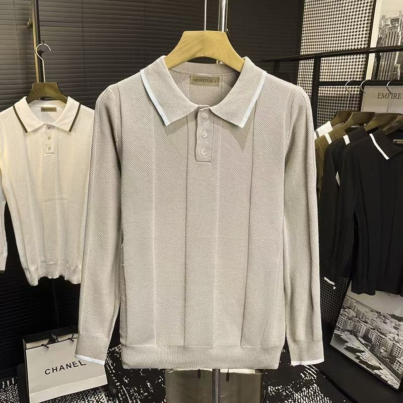 👔 POLO Collar Color-Blocking Knit Sweater – Stylish Long Sleeve Men’s Pullover