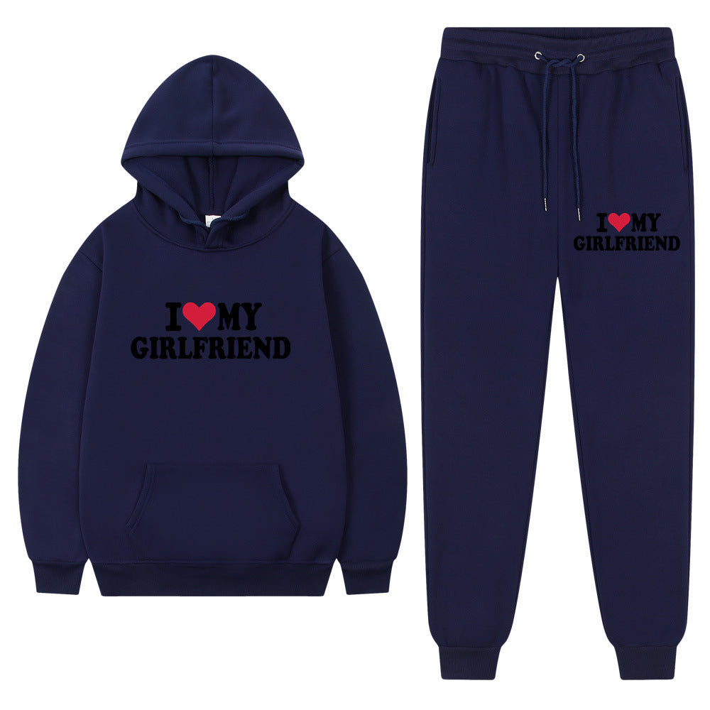 👕 “I Love My Girlfriend” Print Casual Suit – Men’s Comfortable Matching Outfit