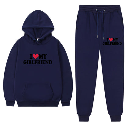 👕 “I Love My Girlfriend” Print Casual Suit – Men’s Comfortable Matching Outfit