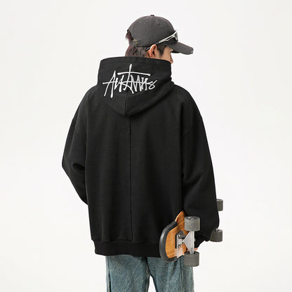 🧥 Men’s Hand-Painted Letter Embroidered Hoodie – Fashion Streetwear Pullover