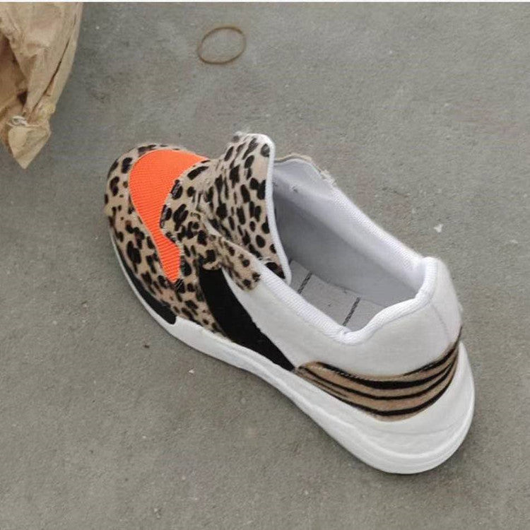 Leopard Print Color Matching Lace-Up Casual Horse Hair Sneakers – Stylish & Comfortable Footwear