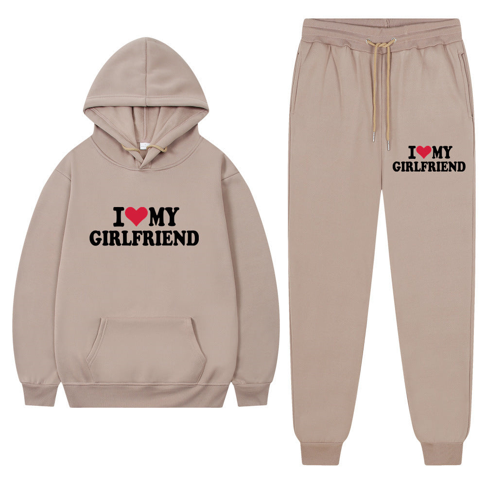 👕 “I Love My Girlfriend” Print Casual Suit – Men’s Comfortable Matching Outfit