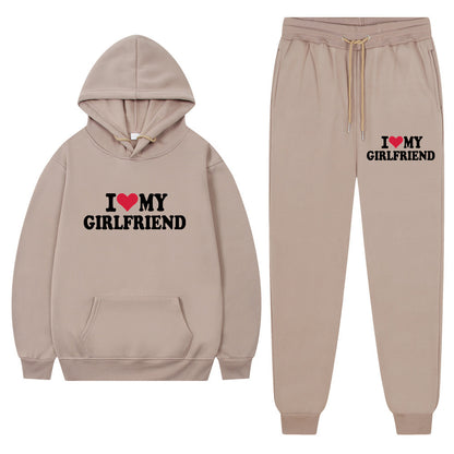 👕 “I Love My Girlfriend” Print Casual Suit – Men’s Comfortable Matching Outfit