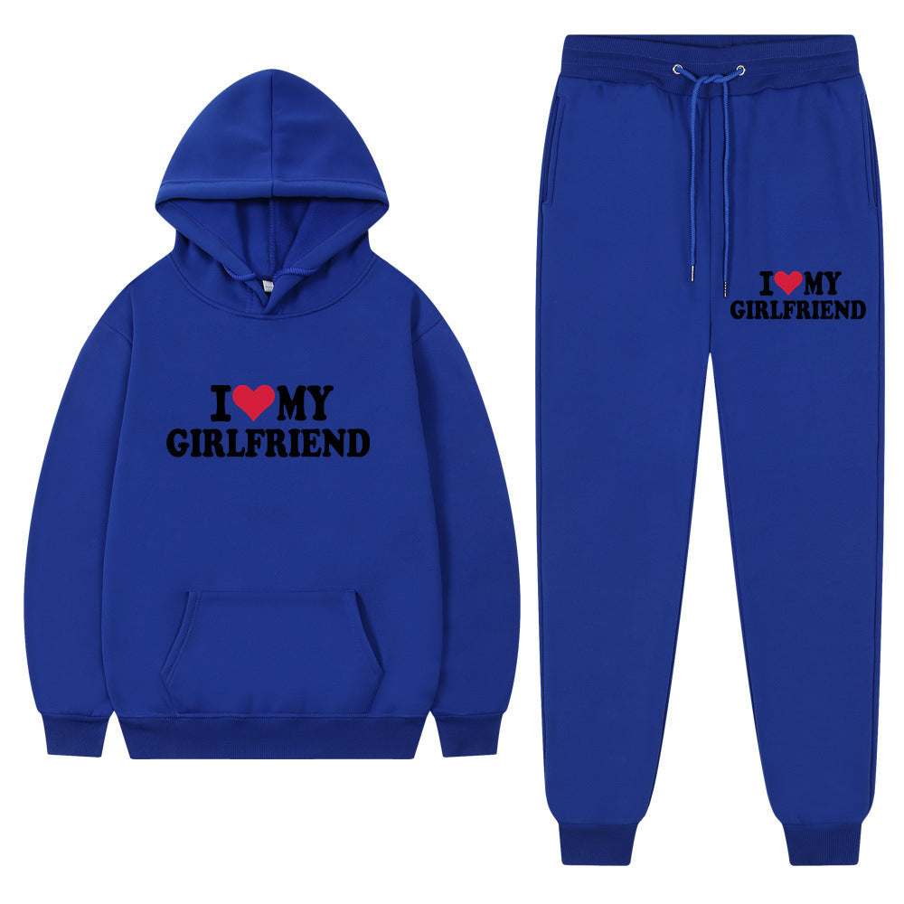 👕 “I Love My Girlfriend” Print Casual Suit – Men’s Comfortable Matching Outfit