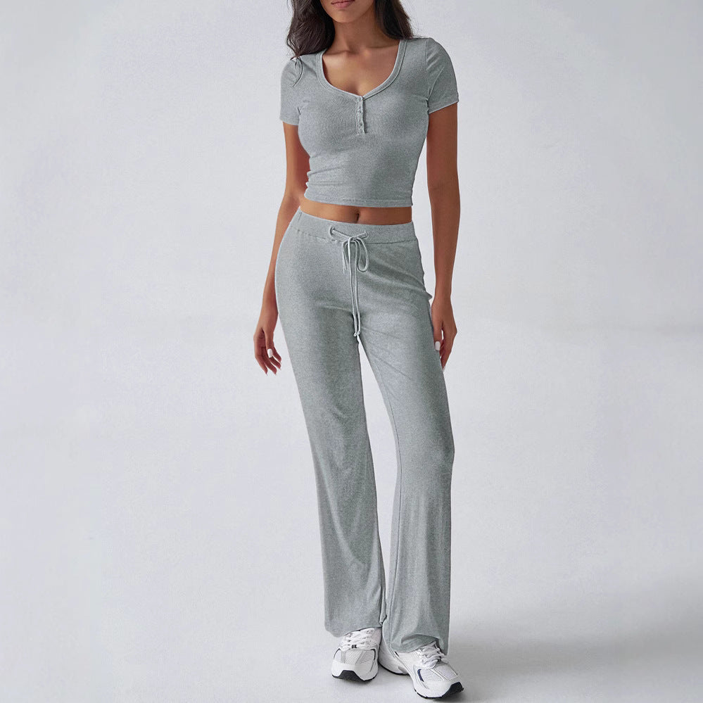 Women’s Solid Color Summer Fashion Suit – Casual Crew Neck Two-Piece Set