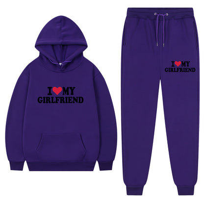 👕 “I Love My Girlfriend” Print Casual Suit – Men’s Comfortable Matching Outfit