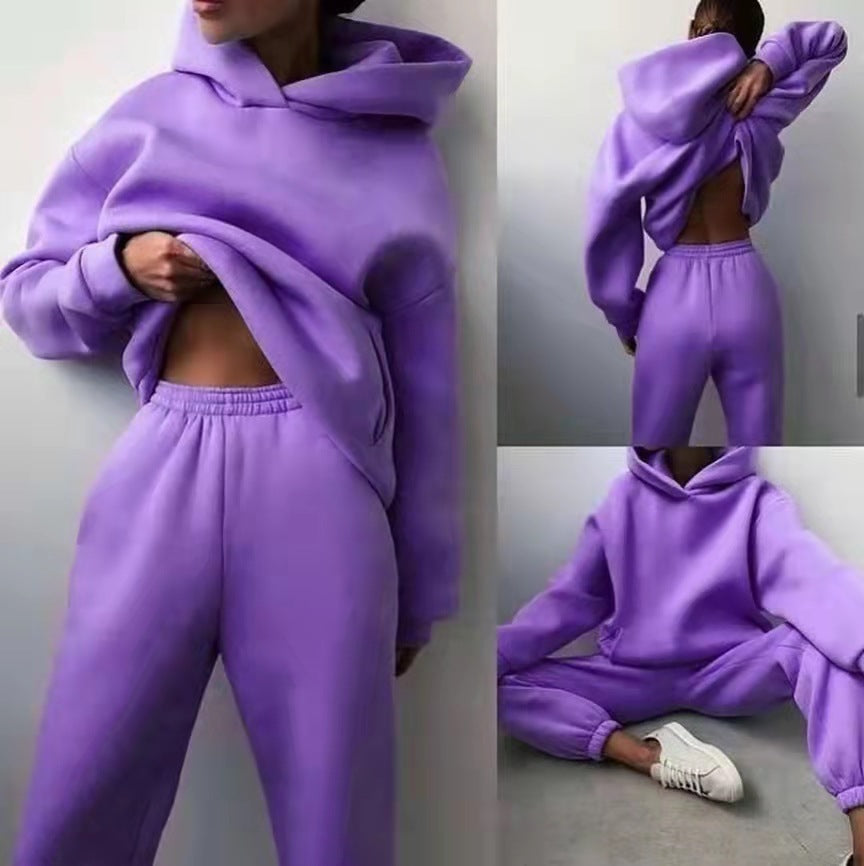Women’s Casual Hooded Sweater Two-Piece Tracksuit – Cozy Hoodie & Jogger Set for Loungewear