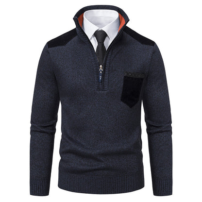 Men’s Thick Half-Zip Stand Collar Sweater – Korean Style Autumn & Winter Luxury Outerwear